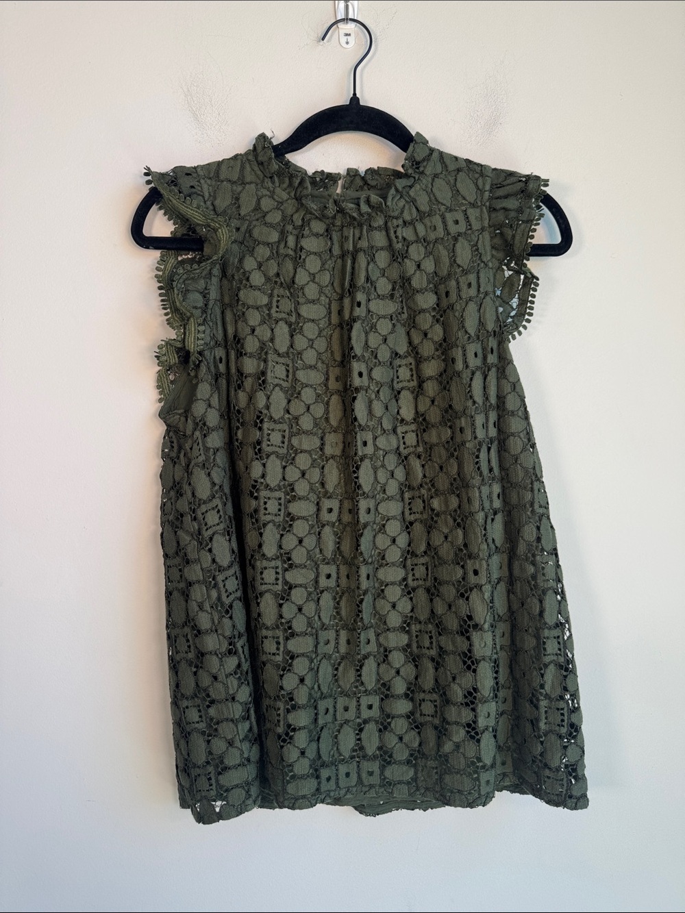 Maeve Olive Green Lace Ruffle Sleeve Blouse - Picture 3 of 6